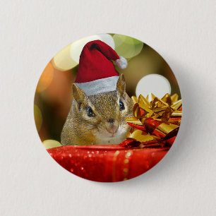 Cute Chipmunk Merry Kerstmis Ronde Button 5,7 Cm