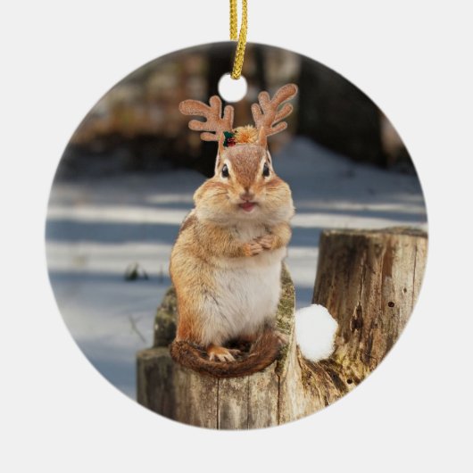 Cute Chipmunk met Antlers Keramisch Ornament (Voorkant)
