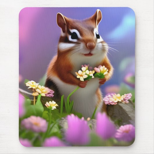 Cute Chipmunk met Flowers Muismat (Voorkant)