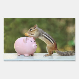 Cute Chipmunk met Funny Money Piggy Bank Afbeeldin Rechthoekige Sticker