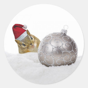 Cute Chipmunk Silver en Sneeuwkerstfeestdag Ronde Sticker