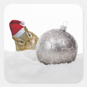 Cute Chipmunk Silver en Sneeuwkerstfeestdag Vierkante Sticker