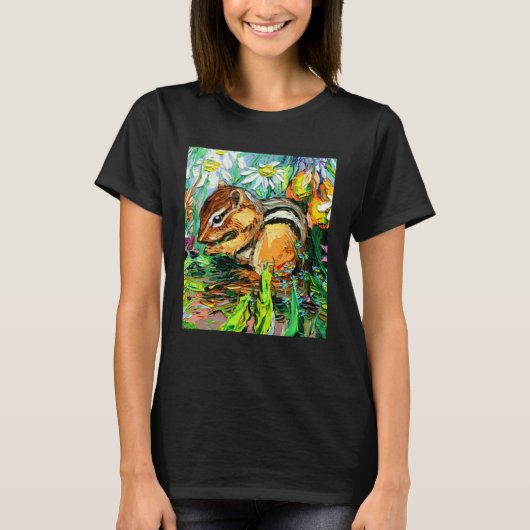 Cute Chipmunk Spring Flowers Animal Impressionist T-shirt (Voorkant)