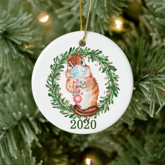 Cute Chipmunk Wearing Face Mask 2020 Keramisch Ornament (Boom)