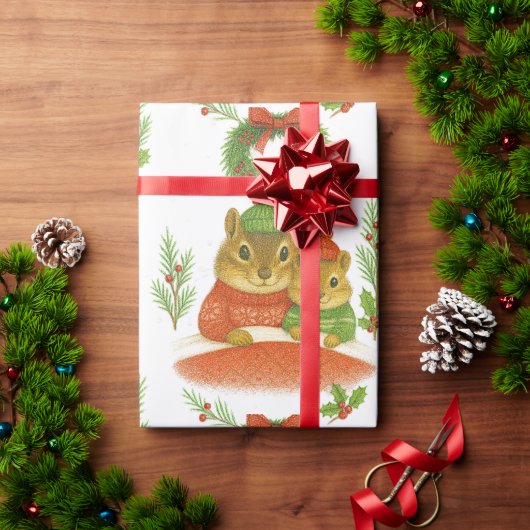 Cute Chipmunk with Pine Christmas Cadeaupapier (Feestdagen Geschenken)