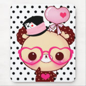 Cute chocolade beer met een roze bril muismat (Voorkant)