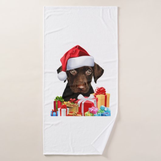 Cute Chocolat Lab Puppy Santa Hat Fun Image Chris (Serviette de bain)
