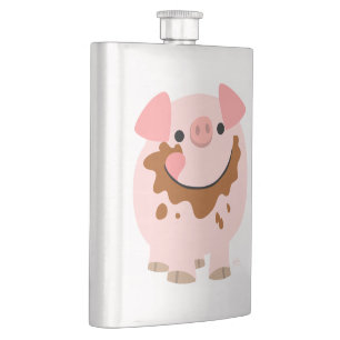 Cute Chocolate Cartoon Pig Classic Flask Heupfles
