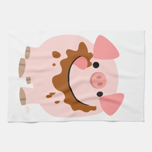 Cute Chocolate Cartoon Pig Kitchen Towel Theedoek (Horizontaal)