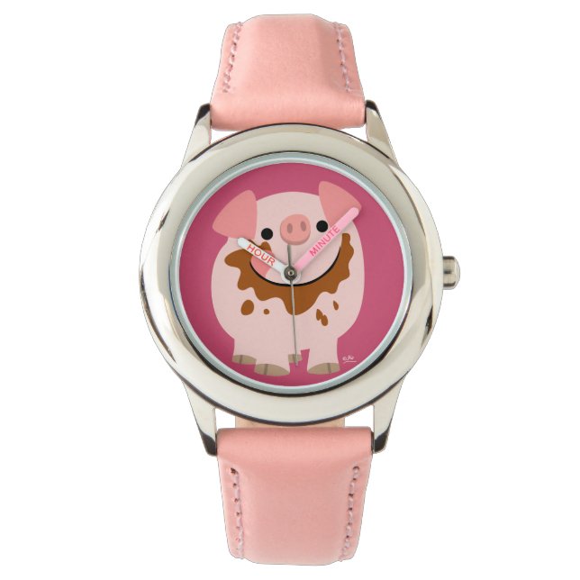 Cute Chocolate Cartoon PigWatch Horloge (Voorkant)