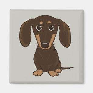Cute Chocolate Dachshund   Cartoon Wiener Dog Magneet
