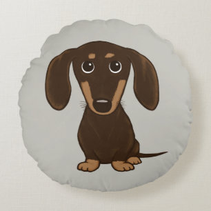 Cute Chocolate Dachshund   Cartoon Wiener Dog Rond Kussen