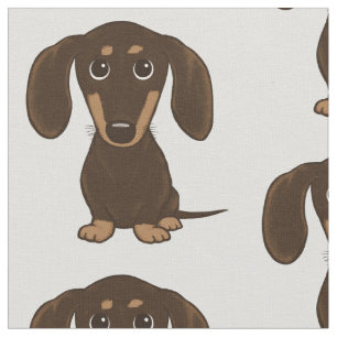 Cute Chocolate Dachshund Cartoon Wiener Dog Stof