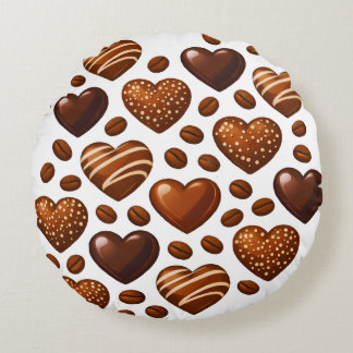 Cute Chocolate Hearts Pillow - Round Candy Love Rond Kussen