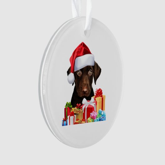 Cute Chocolate Lab Puppy Santa Hat Afbeelding Chri Ornament (voorkant)