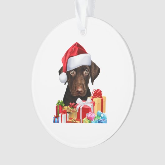 Cute Chocolate Lab Puppy Santa Hat Afbeelding Chri Ornament (voorkant)