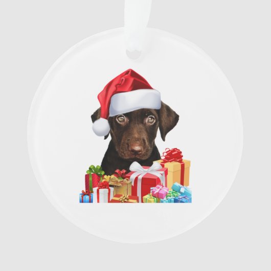 Cute Chocolate Lab Puppy Santa Hat Afbeelding Chri Ornament (voorkant)
