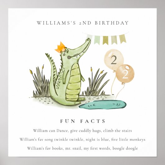 Cute Chomp Alligator in Swamp Fun Facts Birthday Poster (Voorkant)
