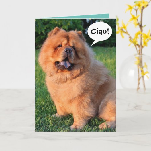 Cute Chow Gezegde "Ciao!"Wenskaart Kaart (Gele Bloem)