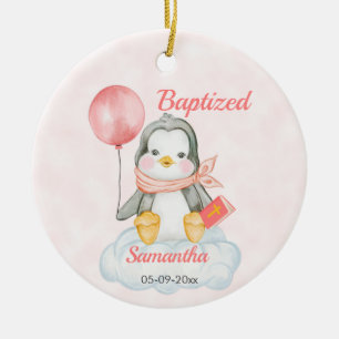 Cute Christening Baby Penguin Pink Keramisch Ornament