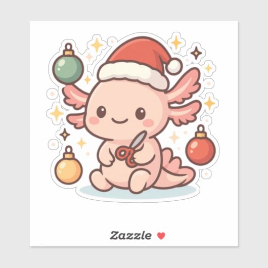 Cute Christmas Axolotl Sticker – Holiday Ornament  (Feuille)