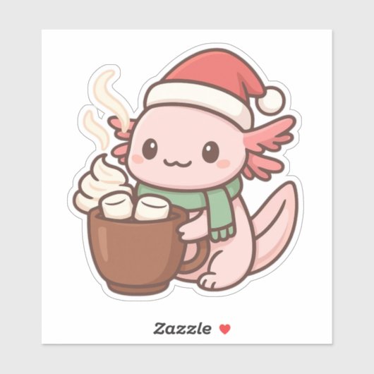 Cute Christmas Axolotl Sticker – Hot Cocoa Kawaii  (Feuille)