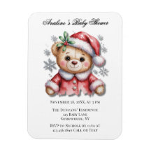 Cute Christmas Bear and Snowflakes Baby Shower