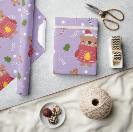 Cute Christmas Bear Pattern | Cozy Holiday Winter  Cadeaupapier (Crafts)