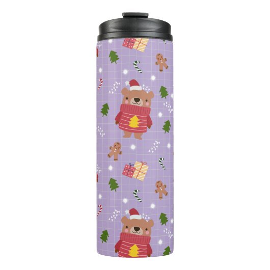 Cute Christmas Bear Pattern | Cozy Holiday Winter  Thermosbeker (Voorkant)