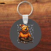 Cute Christmas Bear Sledding In Snow Funny Winter  Sleutelhanger (Voorkant)