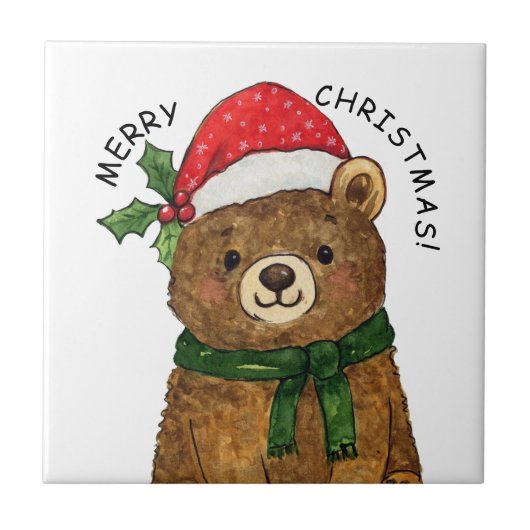 Cute christmas bear with santa hat tegeltje (Voorkant)