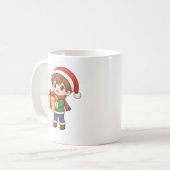 Cute Christmas Boy Holding Gift Mug (Devant gauche)