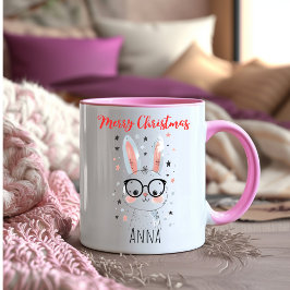 Cute Christmas Bunny in Santa Hat Coffee Tweekleurige Koffiemok