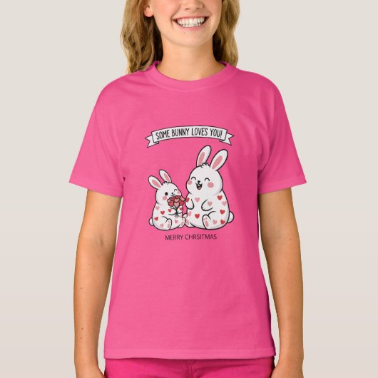 Cute Christmas Bunny Kids T-Shirt  (Devant)