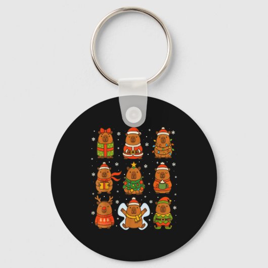 Cute Christmas Capybara Funny Family Xmas Men Wome Sleutelhanger (Voorkant)