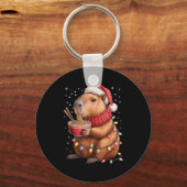 Cute Christmas Capybara With Ramen Bowl Holiday Te Sleutelhanger (Voorkant)
