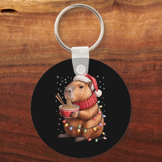 Cute Christmas Capybara With Ramen Bowl Holiday Te Sleutelhanger (Voorkant)