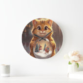 Cute Christmas Cat Holding Snow Globe Art Grote Klok (Huis)