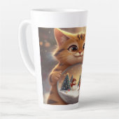 Cute Christmas Cat Holding Snow Globe Art Latte Mok (Linkerhoek)