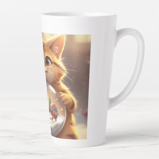 Cute Christmas Cat Holding Snow Globe Art Latte Mok (Rechts)