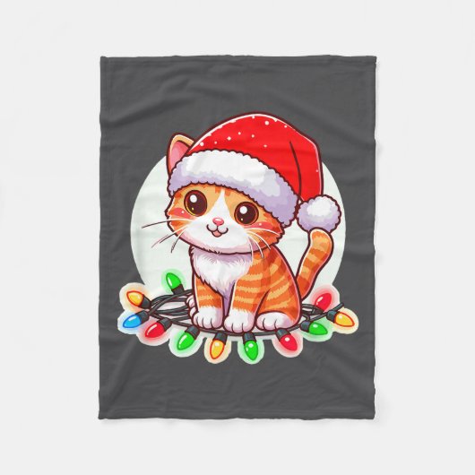 Cute Christmas Cat In Santa Hat Fleece Deken (Voorkant)