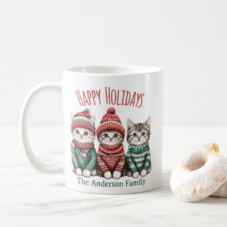 Cute Christmas Cat Mug | Custom Family Name Koffiemok