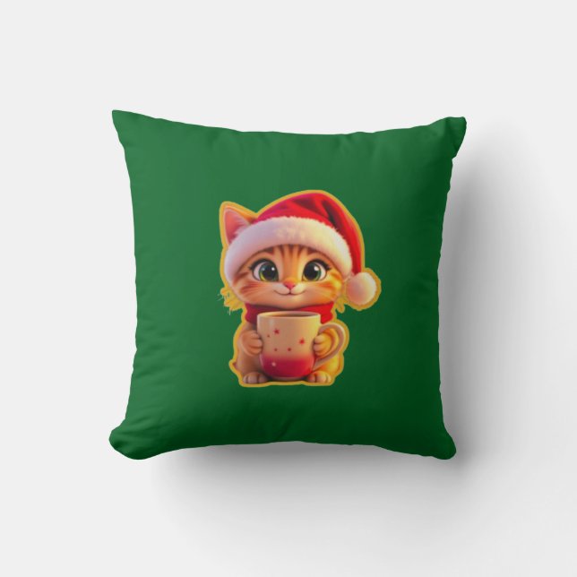 **Cute Christmas Cat with Santa Hat – Funny Holida Kussen (Voorkant)