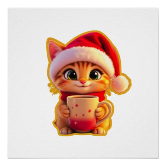 **Cute Christmas Cat with Santa Hat – Funny Holida Perfect Poster (Voorkant)