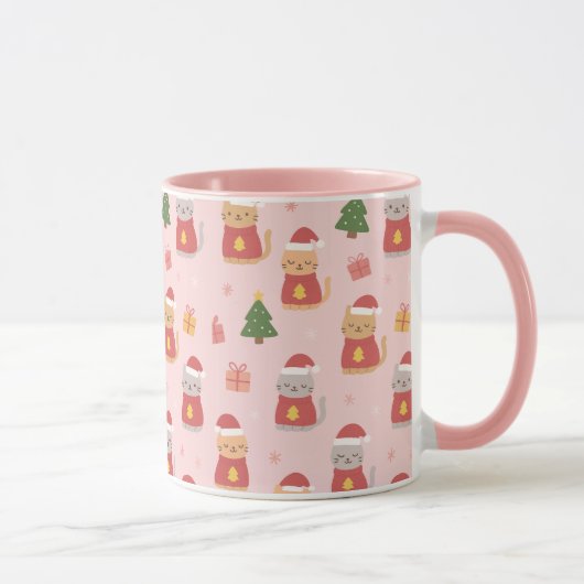Cute Christmas Cats Pattern – Pink Holiday Design Mok (Rechts)