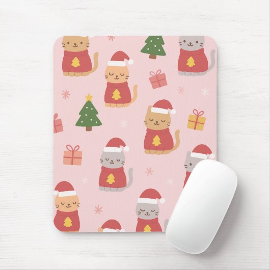 Cute Christmas Cats Pattern – Pink Holiday Design Muismat (Met muis)