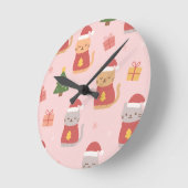 Cute Christmas Cats Pattern – Pink Holiday Design Ronde Klok (Hoek)
