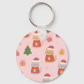Cute Christmas Cats Pattern – Pink Holiday Design Sleutelhanger (Achterkant)