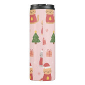 Cute Christmas Cats Pattern – Pink Holiday Design Thermosbeker (Achterkant)