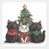 Cute Christmas Cats Vierkante Sticker (Voorkant)